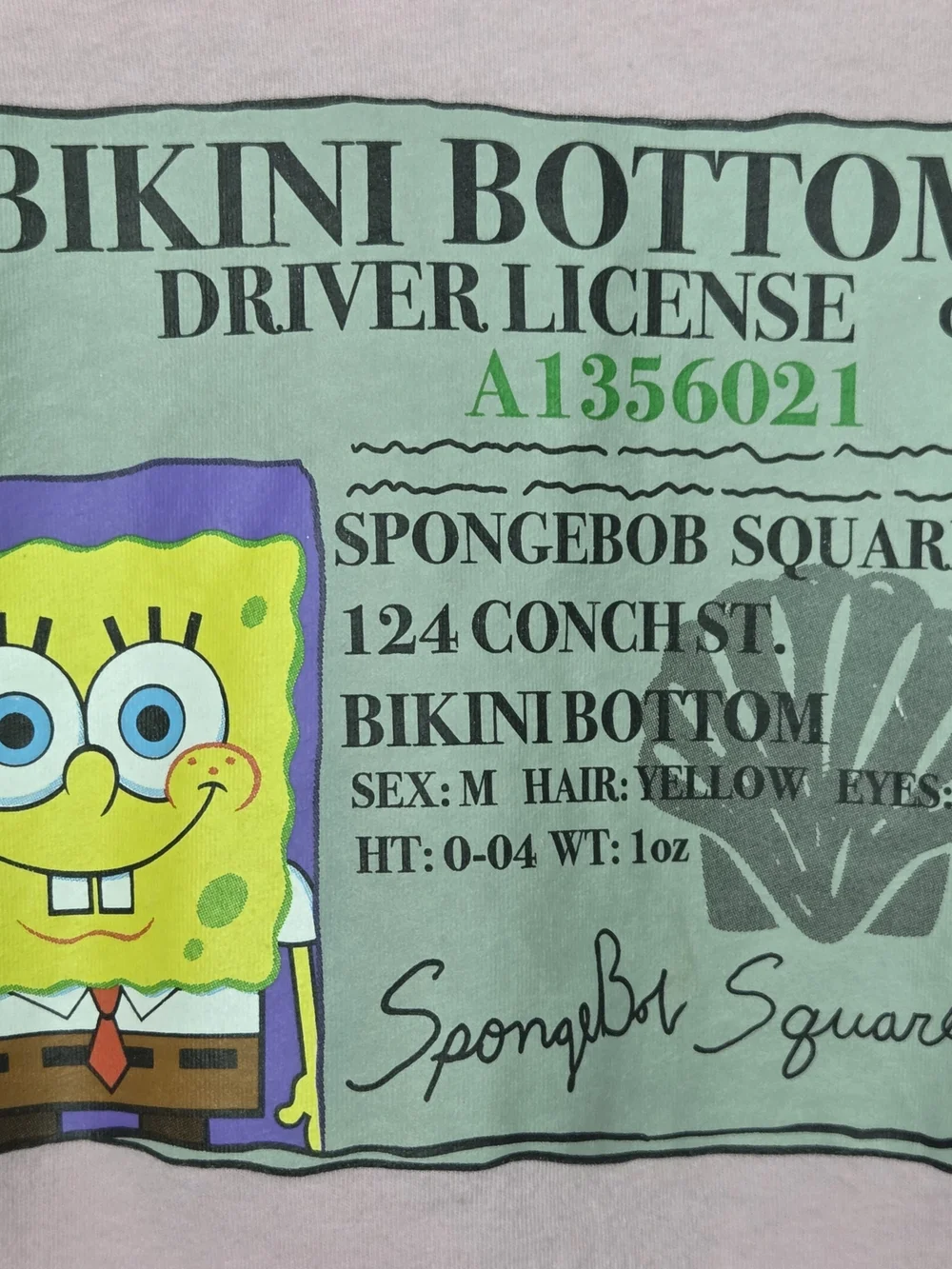 SpongeBob Driver License Graphic Long Sleeve - Pink-Size Large - Picture 3 of 5
